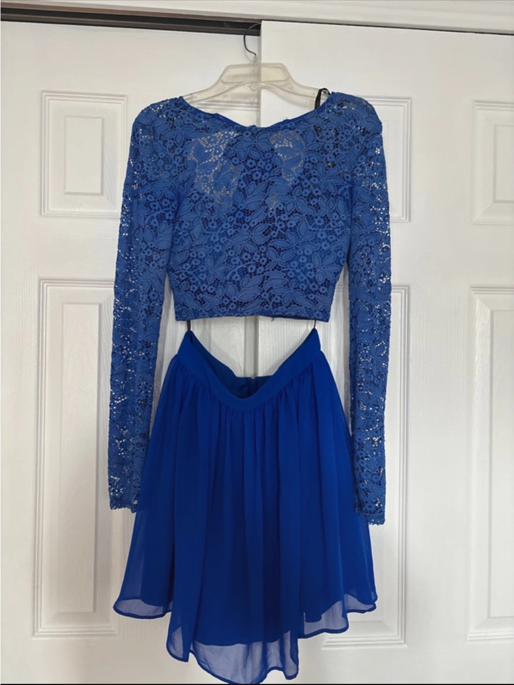 Royal Blue Two-Piece Lace Crop Top & Skirt